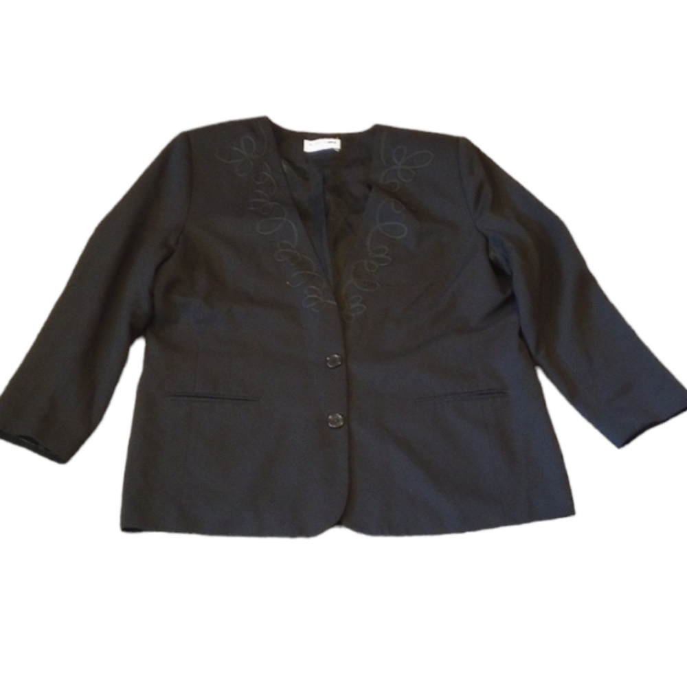Alfred Dunner Womens Blazer Sz 18 Black Collarless Pockets Office Career Suit